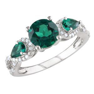 2 1/6 Carat (ctw) Lab-Created Emerald Ring with Diamonds in Sterling Silver